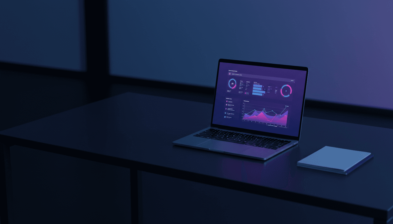 Dashboard con workflow di intelligenza artificiale per PMI italiana su schermo laptop in ufficio