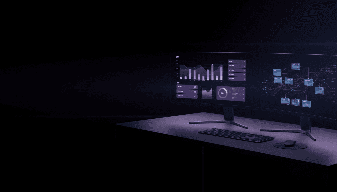Schermata di un software gestionale aziendale con dashboard KPI su monitor in ufficio PMI italiana