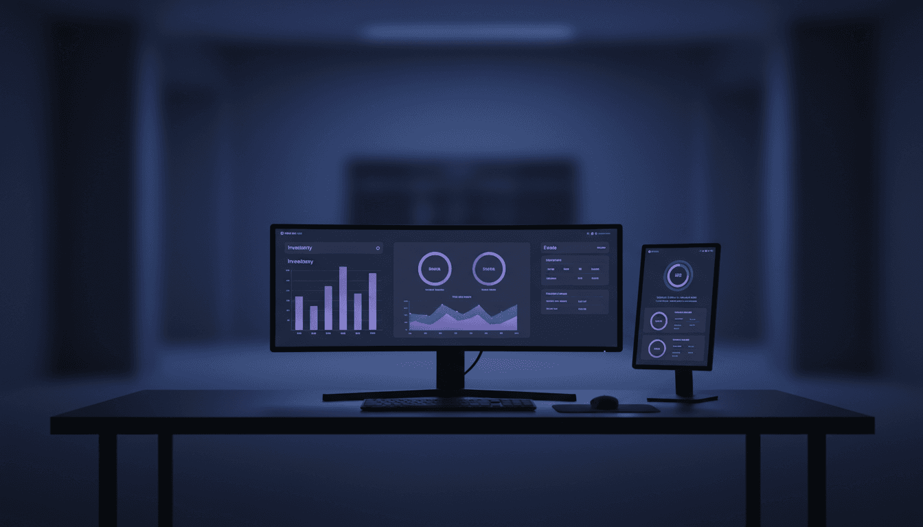 Schermata di un software gestionale negozi con dashboard vendite e inventario su tablet in un punto vendita retail